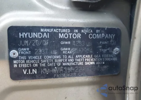 2002 Hyundai Sonata Gls/Lx from USA, damaged, VIN KMHWF35H22A509458